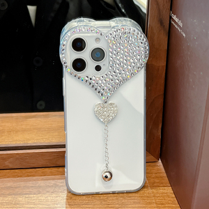 ガーリーブリングキラキラ3Dダイヤモンドハートカメラレンズ透明ソフトフォンケースIphone