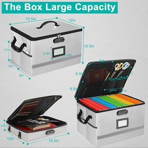 ポータブル2層耐火ファイルボックスロックとハンドルホームオフィスリーガルドキュメントオーガナイザー収納フォルダーパターン付き - Product Image 3
