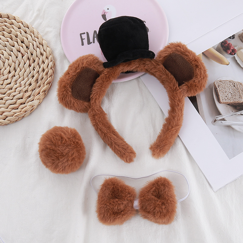 Ensemble 3 pièces marron clair-bandeau + queue + noeud papillon
