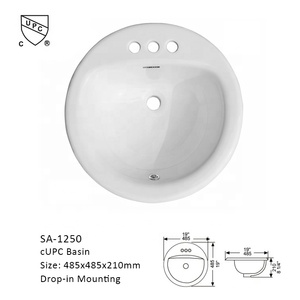 White CUPC Basin Drop-In Round Bathroom <strong>Sink</strong> <strong>with</strong> <strong>Overflow</strong> - Product Image 3