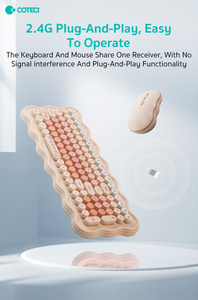 Coteci văn phòng 98 phím retro vòng Kitten phím yên tĩnh 2.4GHz đa phương tiện phím ABS dễ thương màu hồng tím không dây Bàn phím chuột combo - Product Image 6