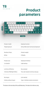 Kostenlose Wolf T8 mechanische Tastatur 68 Tasten angepasst RGB mechanische Tastatur Tablet Notebook Computers piel Tastatur - Product Image 5