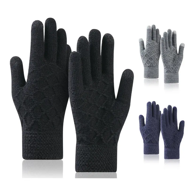 HZS-22005 guanti Touch Screen Unisex guanti di lana lavorati a maglia elasticizzati guanti invernali a dita intere in acrilico
