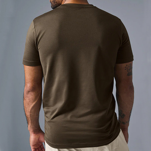 ZM-1550 Men Crewneck Short Sleeve Performance <strong>Tee</strong> Ultra-soft Fitness Training T Shirt 180g Espresso Color - Product Image 2