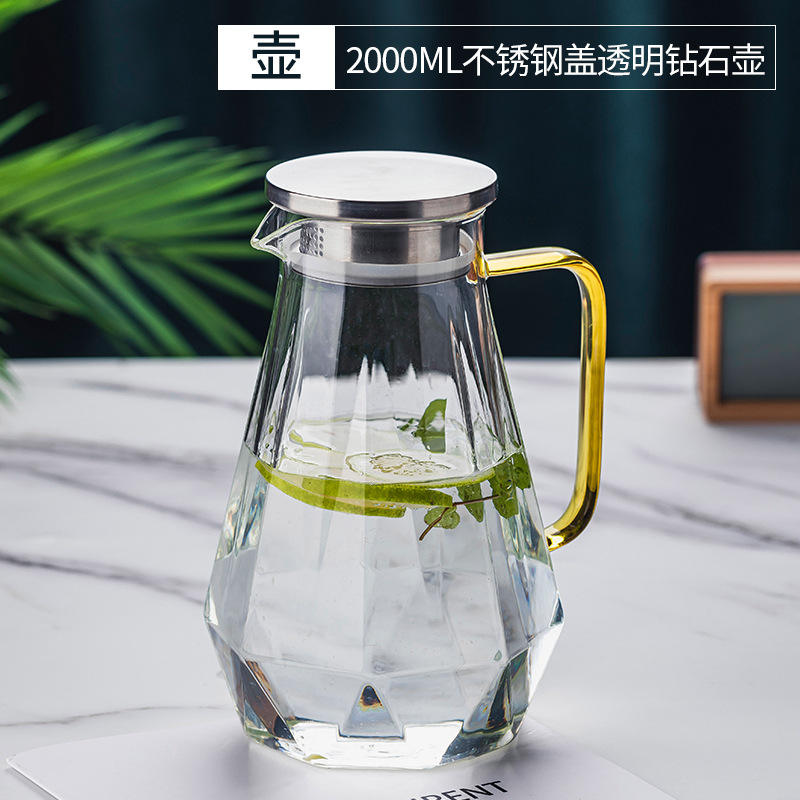 Tarro transparente con forma de diamante de 2000 ml (tapa de acero inoxidable)