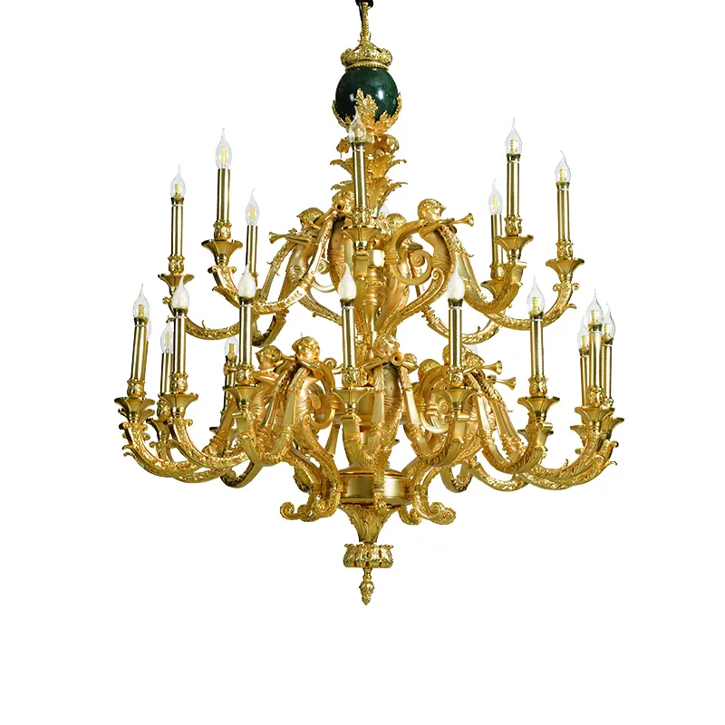 Lâmpada suspensa estilo lustre de acabamento, lâmpada de ouro ou cobre de desparafinação, luxuosa, luxuosa, luxuosa, de vidro Louis XIX, serviço OEM ODM