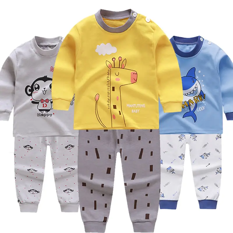 Hot Koop 100% Katoen Kinderen Pyjama Set Lange Mouwen Thuis Kleding Cartoon Kids 205 Gsm Katoen Nachtkleding Pijama Voor Jongen meisje