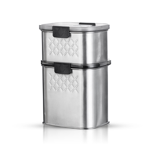 Vuông thép không gỉ kim loại thực phẩm cà phê lưu trữ Jar <span class=keywords><strong>container</strong></span> Set với nhựa kín nắp không khí-phát hành - Product Image 5