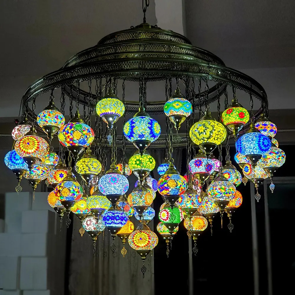 Wholesale Hanging glass chandeliers light Turkish Moroccan Pendant Light Handmade Mosaic Glass Lamps