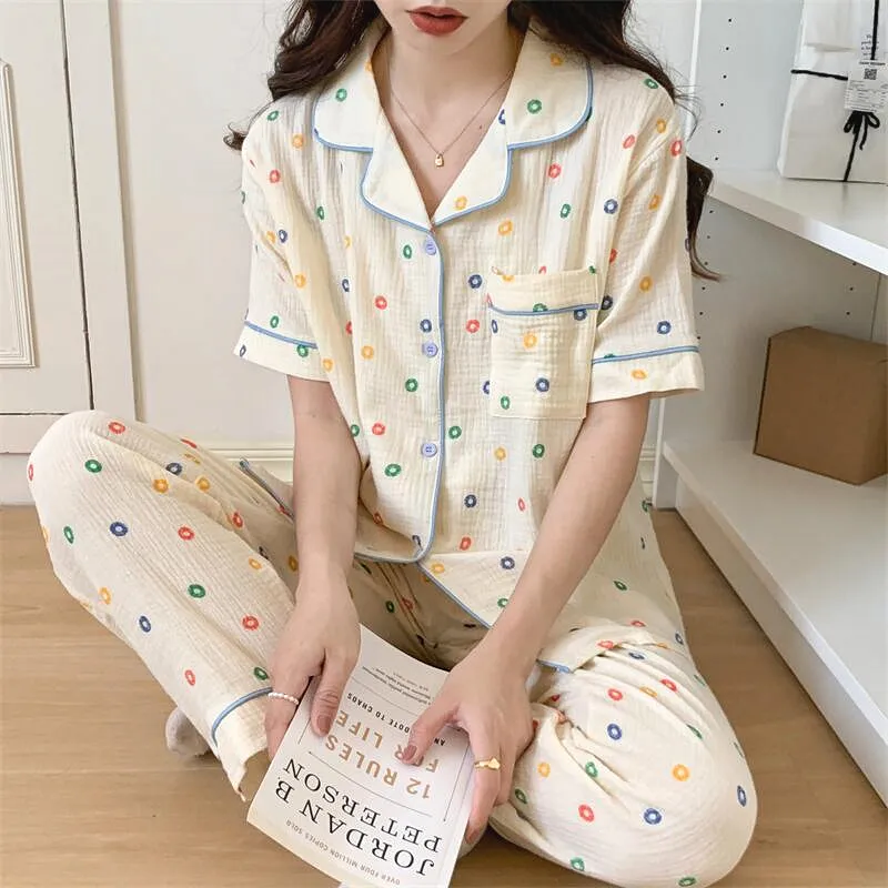 Bambus Sommer Nachthemd niedlichen Pyjama Set Pyjama kurze Nachthemd neue Pyjamas Mujer bedruckte Baumwolle Nachtwäsche für Frauen