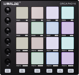 WORLDE Mini II Controlador de teclado MIDI USB portátil 16 Teclas Instrumento musical portátil ORCA PAD16 (Controlador MIDI)