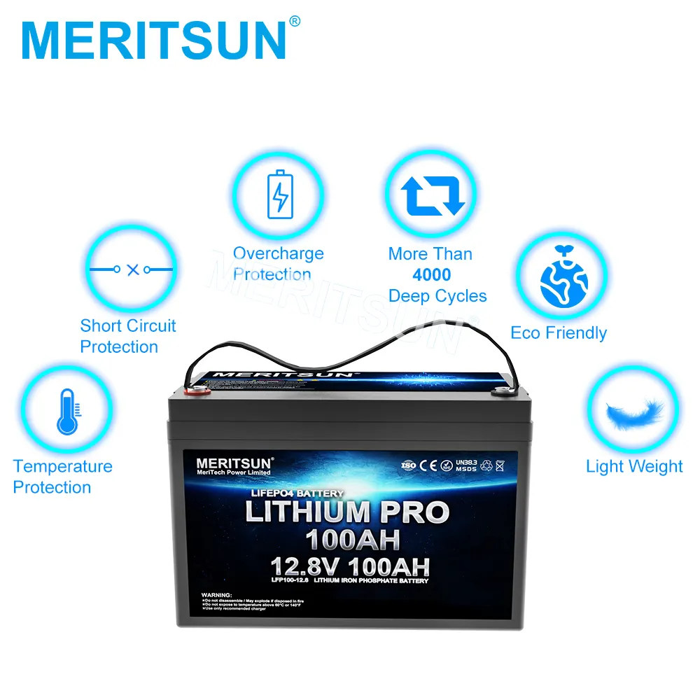 مصنع منفذ MeritSun LCD 12V Lifepo4 300ah بطارية أيون الليثيوم فوسفات التخييم البطارية