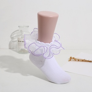 Çocuk yeni kısa ekip çorap renkli üç boyutlu dantel kelebek desen prenses tarzı anti-bakteriyel özelliği - Product Image 2