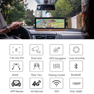 汽车仪表盘摄像头录像机WIFI ADAS 4G Android 8.1 7.84 "IPS触摸屏智能行车记录仪前后后挡板 - Product Image 3
