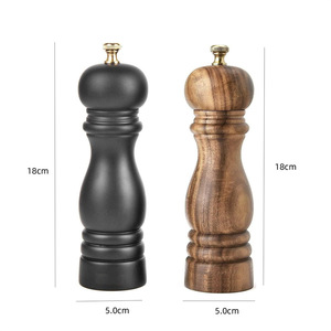 7 "Premium ahşap tuz ve karabiber değirmenleri öğütücü seti ayarlanabilir seramik çekirdek ve rustik akasya ahşap standı - Product Image 2