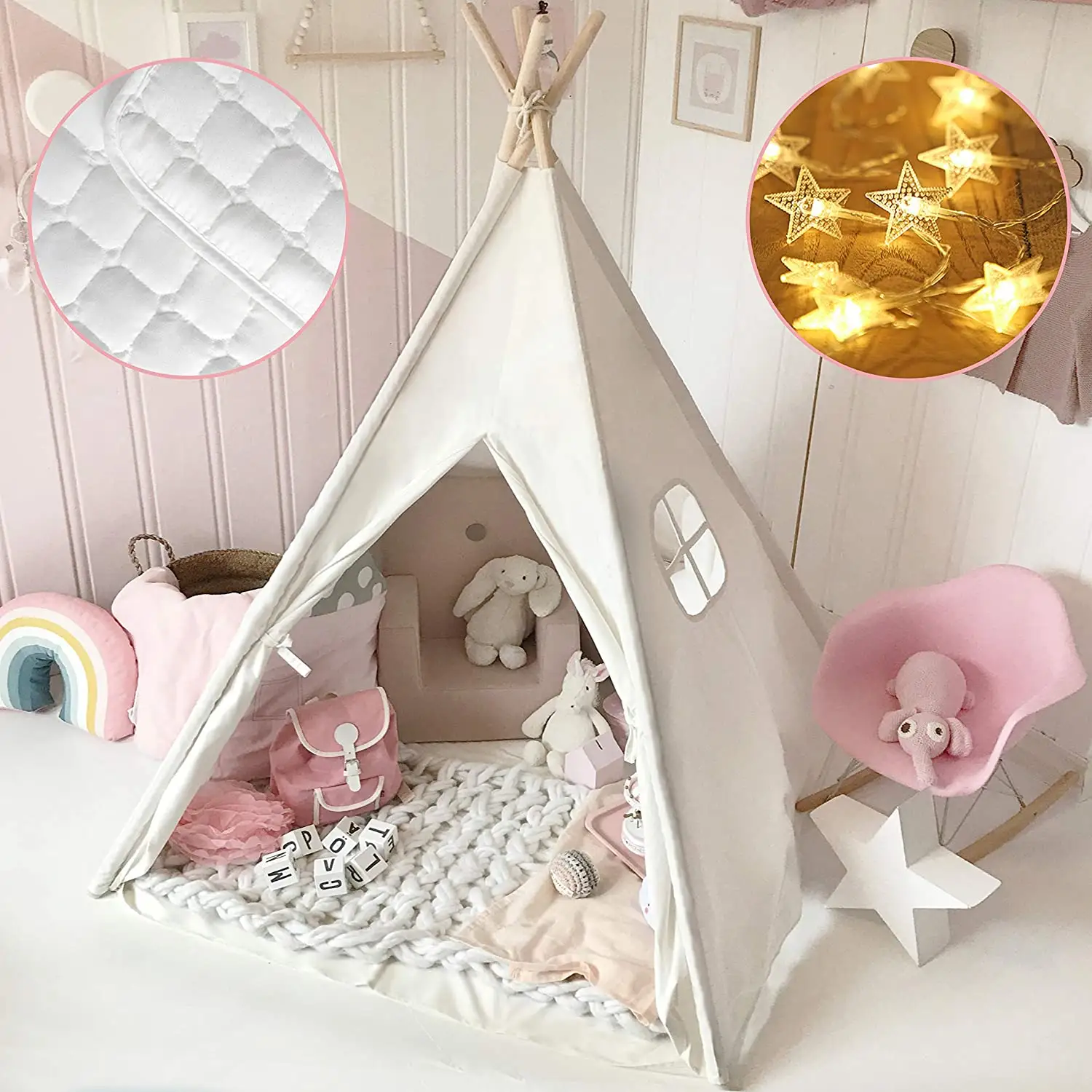 Baumwollstoff mit 4 Polen kundenspezifische Größe Kinder-Outdoor/ Indoor indisches weißes Teepee-Zelt Haus für Kinder