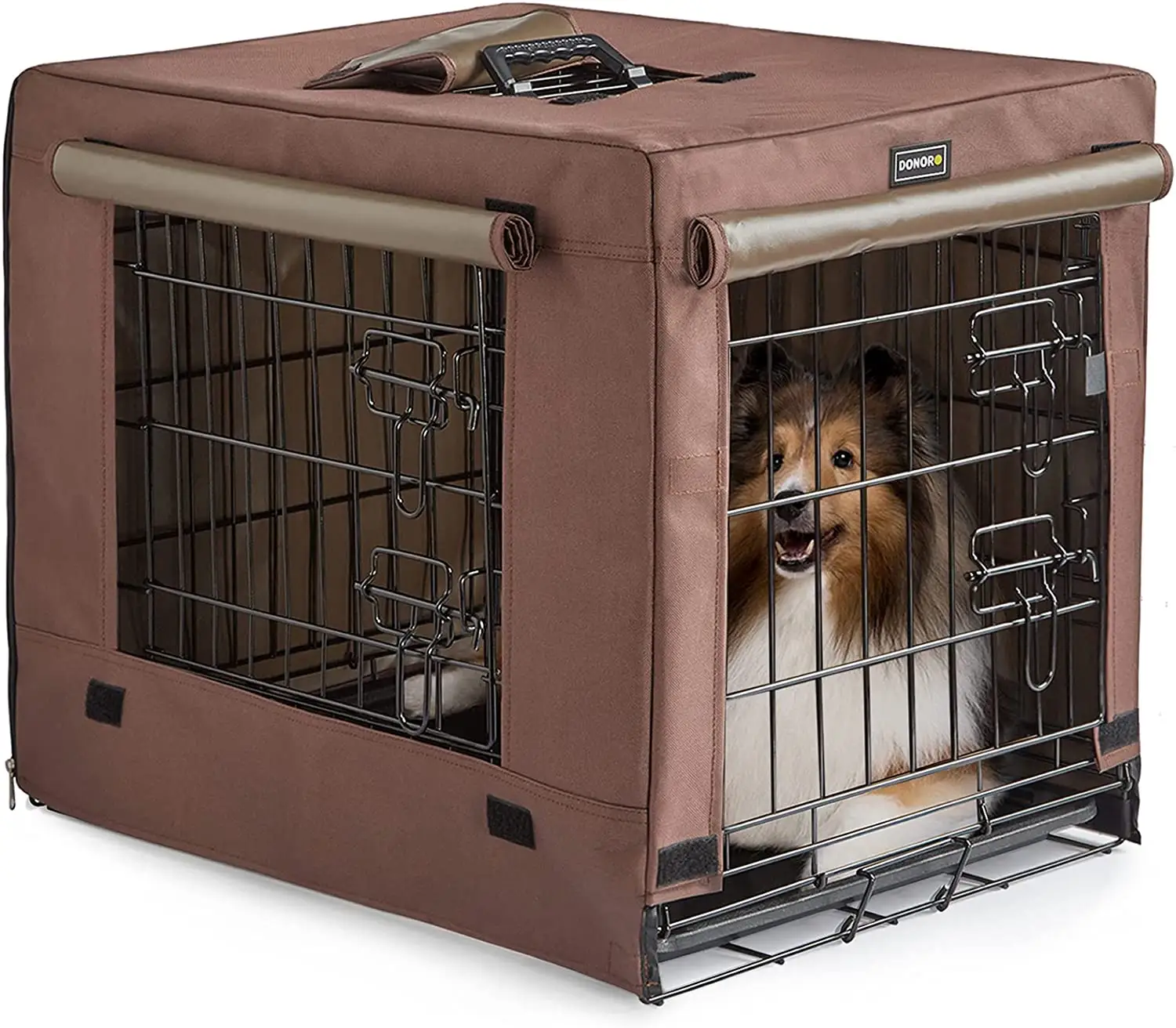 Kit Peti Anjing untuk Anjing Dalam Ruangan Ukuran Kecil dengan Penutup Kandang Anjing Pintu Ganda & Rumah untuk Anak Anjing dan Kucing Dapat Dilipat
