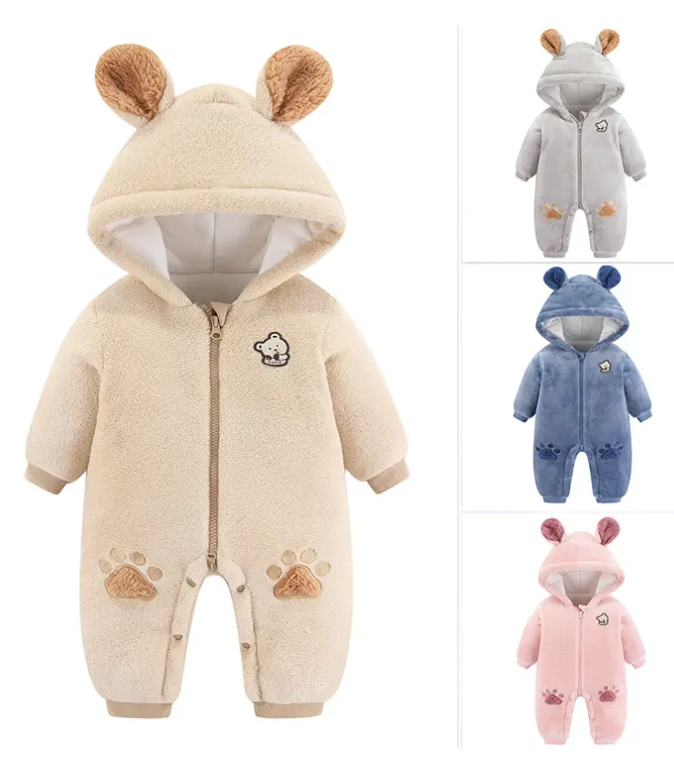 Hiver chaud polaire bébé nouveau-né vêtements barboteuse pyjama flanelle bébé body combinaison viol De bebe avec motif ours