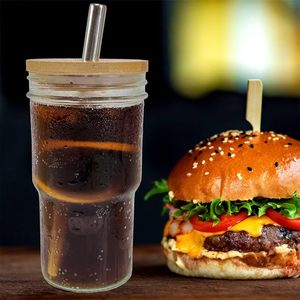 飲用ボトル食品グレード22オンス24オンスガラスコーヒーカップタンブラーストロー付き飲用ガラスカップ