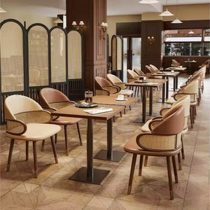 Custom Retro Rattan Restaurant New Shape Booth Seating Sofa Solid Wood Chairs and <strong>Table</strong> <strong>Set</strong> - Product Image 6