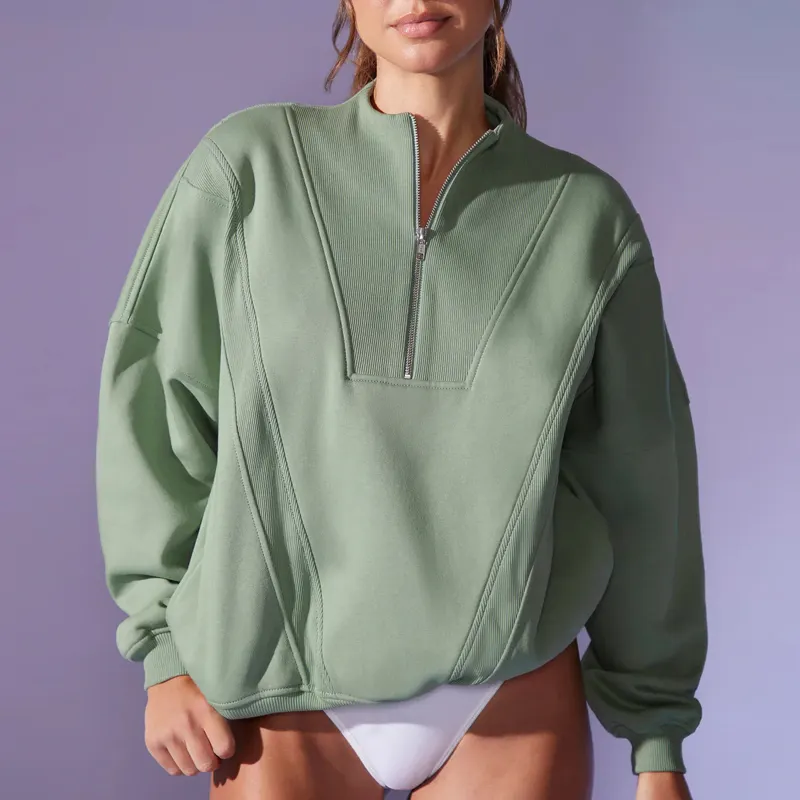 Super Soft Fleece Relaxed Oversized Pullover Dropped Shoulder Quarter Zipper Ribbed Insert Sweatshirts