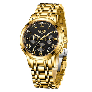 LIGE LG9810 Phantasie Gold China Männer Quarzuhr Stahlband Wasserdicht 3 Ziffer blätter Multifunktion suhr Datum Anzeige Business-Uhr - Product Image 2