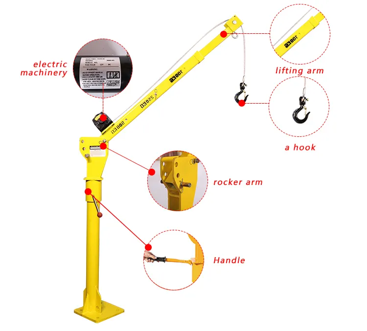 Argano montato su veicolo gru per gru 12V DC Power Lift gru a bandiera costruzione gru per gru gru paranco elettrico per cavi