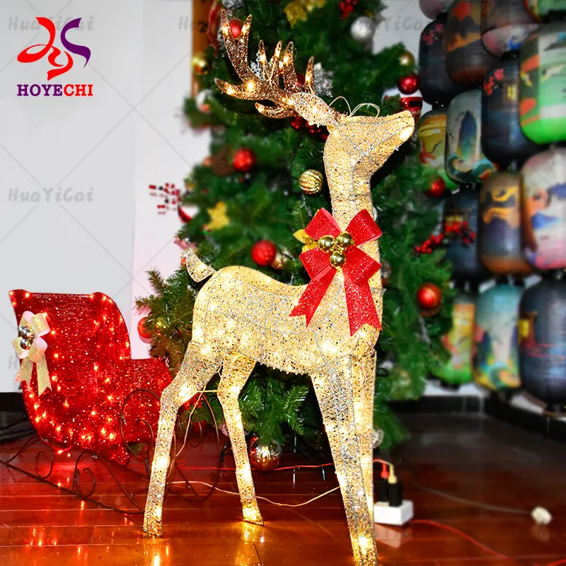 Decoraciones navideñas iluminadas para exteriores, ciervo con luz con motivo de trineo
