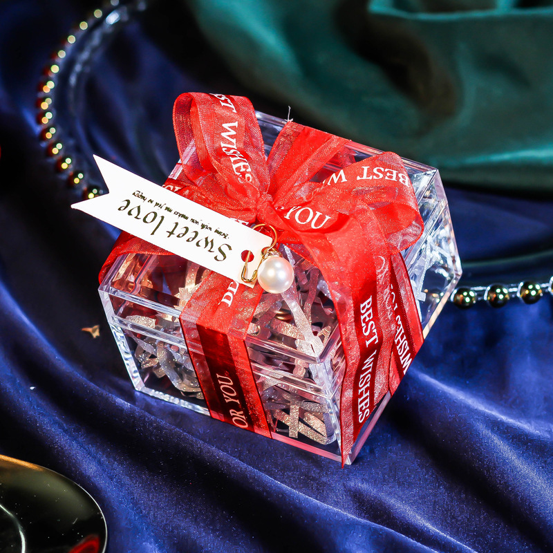 Red-including shredded paper + ribbon + sweet love card