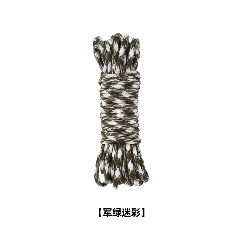 A bundle of 100 meters of military green camouflage rope