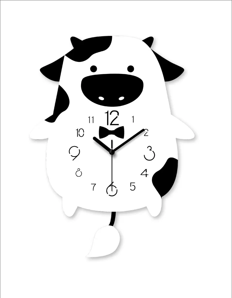 Reloj de pared con diseño de péndulo moderno de acrílico con imágenes de 12 pulgadas para decoración del hogar bonito y silencioso reloj colgante para habitación o cama de vaca