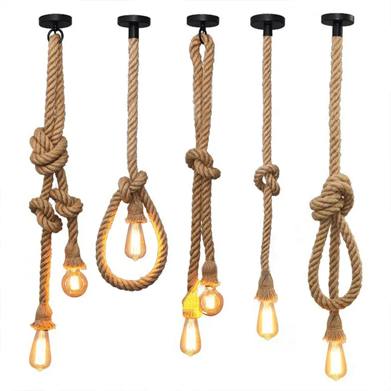 Cuerda Vintage câble Suspension Ampoules lustre en bois Suspension Suspension Rustice lustre en bois plafonniers