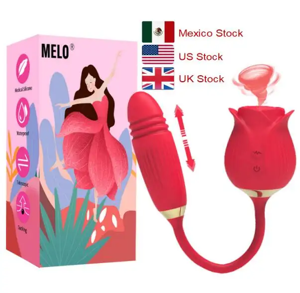 MELO Rosa-Form saugender Vibrator Sexspielzeug stoßende Vibratoren Dildos stark saugend leckend doppelköpfe Vibrator weibliches Sexspielzeug