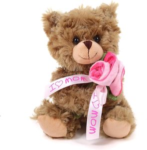 6インチモカテディベアピンクリボン付きローズ「I Love Mom」保育園ベビーベッド装飾ソフト花柄ベアPP充填材