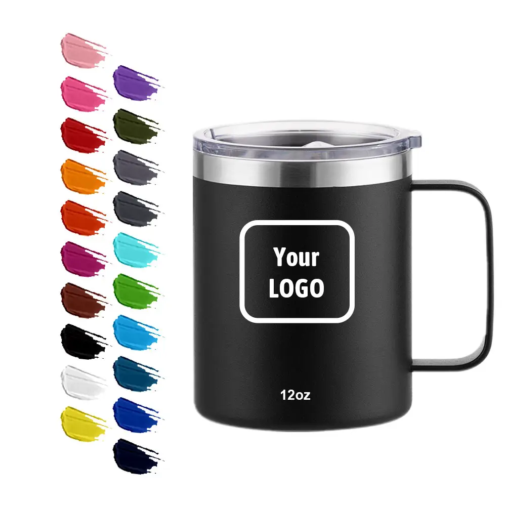 Custom Logo 12oz 14oz 16oz Double Wall Vacuum Tumbler Cup Powder Coated Insulated Stainless Steel Coffee camping mug with lid