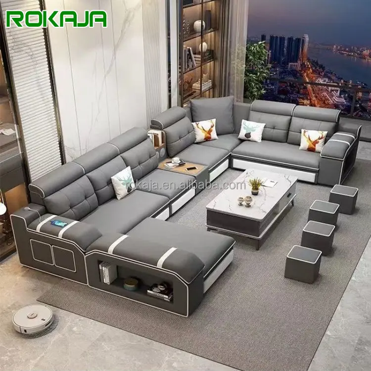 Modern Fabric U-Shaped Sofa Multifunctional Corner Sofa Combination Living Room Furniture Sofa Set With USB Connection