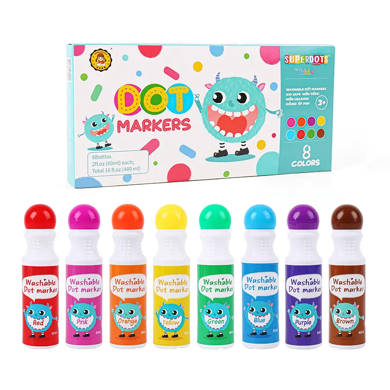 Superdots marcadores de arte para crianças, pontos coloridos laváveis, 2 onças de fácil aderência, tinta colorida vibrante e segura, desenho de graffiti e marcadores de bingo