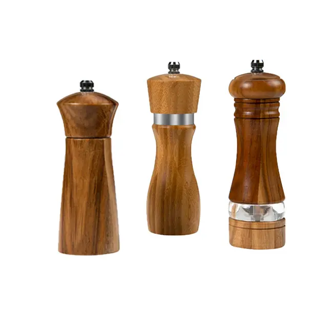Novo Design Bambu e Madeira Pimenta Moedor Moinho Ajustável Cerâmica Moagem Cabeça Pepper Grinder