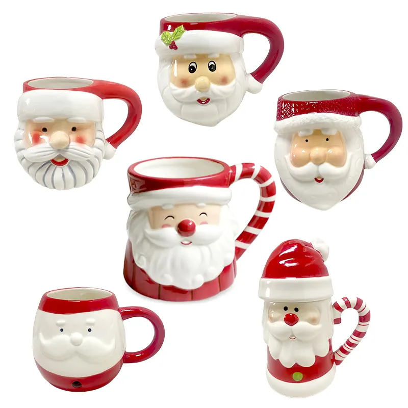 2023 regalo personalizzato 3D babbo natale in ceramica caffè tazza da tè decorazioni tazza bicchieri tazza di natale con coperchio