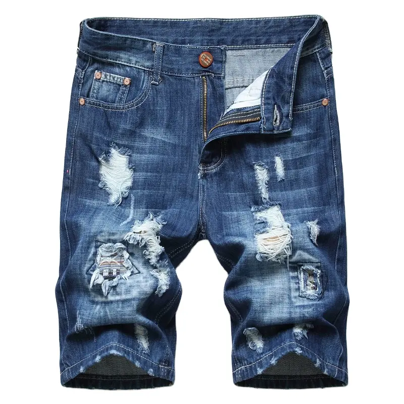 Jeans da motociclista per il tempo libero pantaloncini di Jeans all'ingrosso dritti in Denim Vintage per uomo