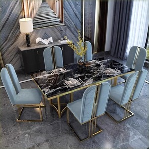 Juego de comedor de mármol italiano, mesa Rectangular de lujo ligera, estilo Simple moderno para casas pequeñas, uso de salón de diseño de Hong Kong de gama alta - Product Image 6