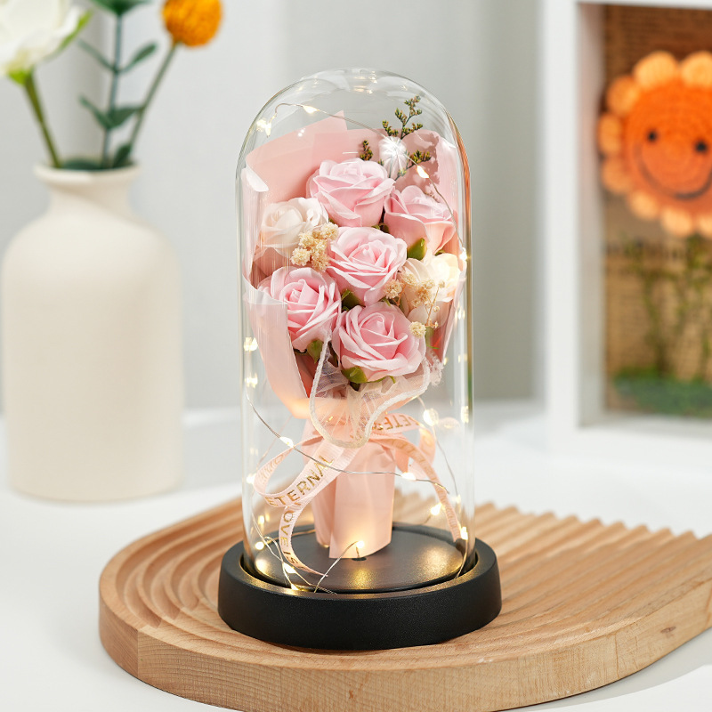 medium cover-pink white 7 light string gift box-glass cover blac