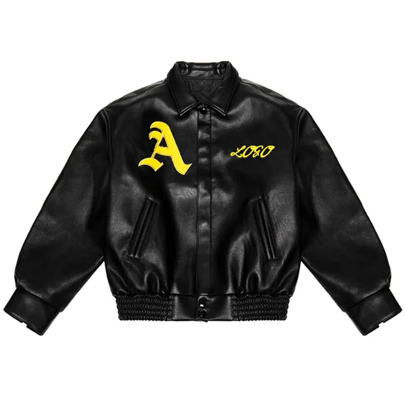 Chaqueta de cuero con logotipo bordado personalizado para hombre, chaqueta Bomber de béisbol