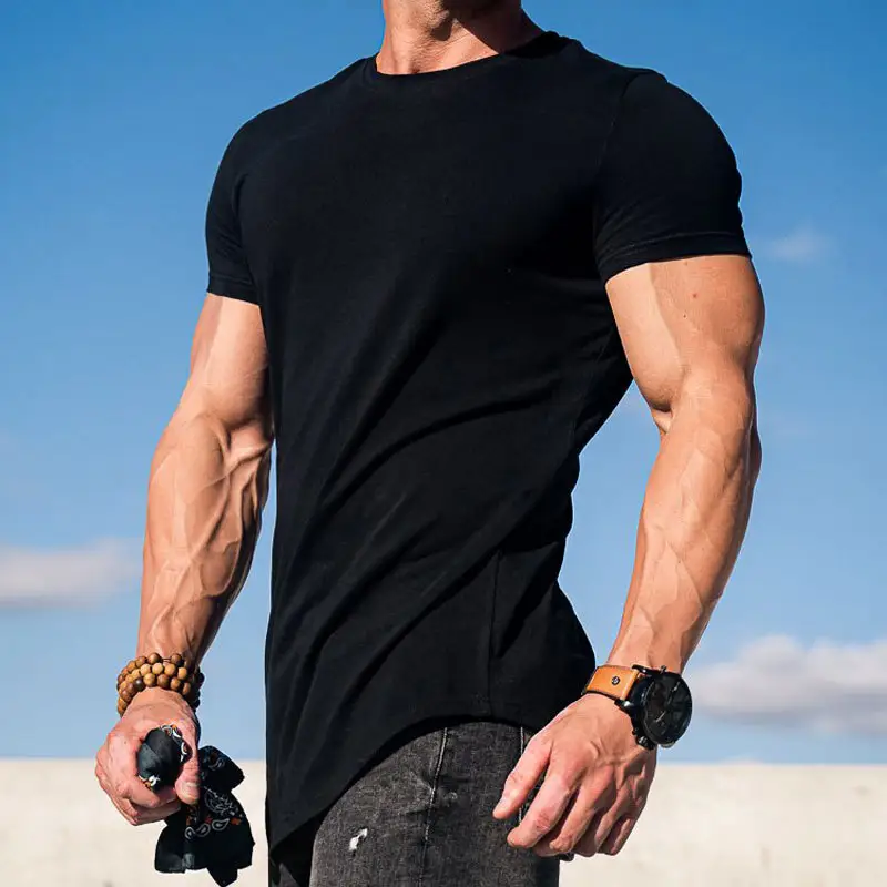 Camiseta de spandex para homens, camiseta masculina de algodão e spandex de secagem rápida, camiseta atlética para treinamento muscular e esportes