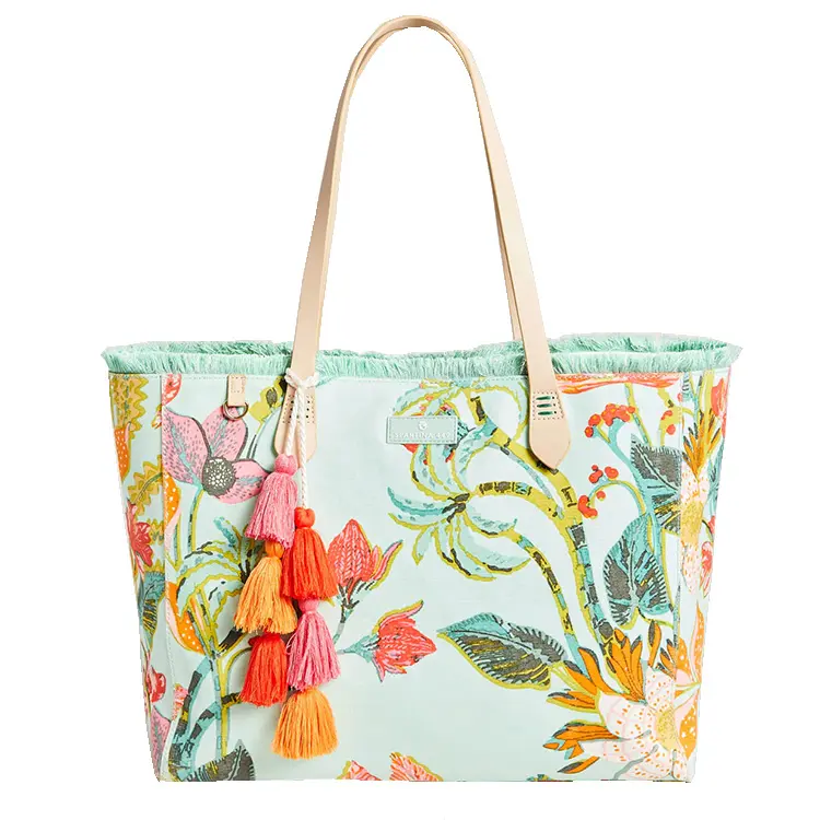 Haute qualité luxe fleur imprimé gland plage s'il vous plaît toile coton sac fourre-tout extérieur été fermeture éclair dames femmes plage sac fourre-tout