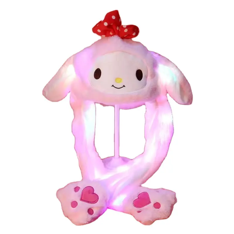 Peluche peluche coniglio cappello di pecora con luce a LED bagliore nel buio peluche con orecchie in movimento