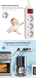 German <strong>Socket</strong> with 250V 16A Overload Protection Multifunctional 3/4/5/6 <strong>Way</strong> Extension <strong>Socket</strong> <strong>1</strong>.5m/3m/5m Cable EU Plug 3 Outlets - Product Image 5