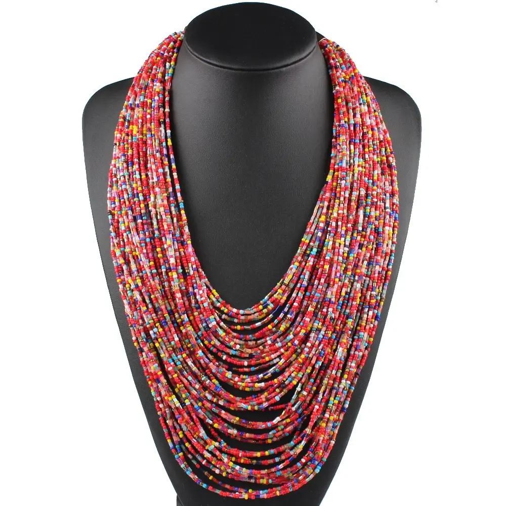 Collier multicolore en cristal pour femmes, bijoux ethniques de la république tchèque, collier de perles de rocaille élégant, bijoux colorés, pour la fête de mariage