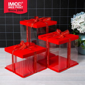 IMEE özel ücretsiz LOGO kişiselleştirilmiş uzun şeffaf 4 ''6" 8 "10" 12 "14'' 16''Multi katmanlı kare doğum günü PET plastik pasta kutusu - Product Image 5