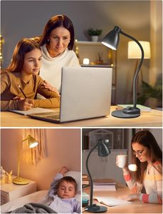 โคมไฟตั้งโต๊ะแบบชาร์จด้วย USB โคมไฟทำงานหรี่แสงได้3สีโหมดโคมไฟอัจฉริยะหรี่แสงได้อัตโนมัติมีความยืดหยุ่นสูงสำหรับคอห่าน